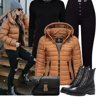 Mit Absatz Outfit mit Schwarz MotorradStiefel/SpringerStiefel/SchnürStiefelette/Biker Boot Gabor "Perfekt für die Freizeit"