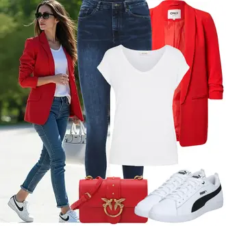 Winter Outfit mit Blau/Dunkelblau/Hellblau Lederjacke/Damen 7/8-Länge Jeans/High Waist Jeans/Push up Jeans/Schlupfjeans/Cuir Chaussures/Thermojeans/Winterjacke VERO MODA "Frühling outfit"