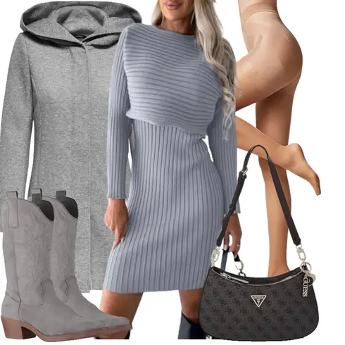 Grau/Beige/Braun/Hellgrau WeitschaftStiefel/Western Stiefelette/CowboyStiefel/Cowboy Stiefel Elara kombinieren mit Grau/Dunkelgrau Longpullover Saymany