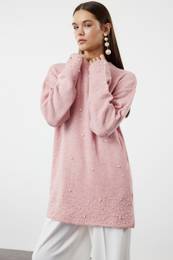 Dusty Rose Pearl Detailed Knitwear Sweater