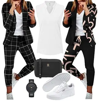 Zweiteilige Hochzeitsgast Outfit mit Schwarz/Rosa/Braun/Grün Generic "Frühlingsoutfit für Damen"