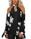 YOINS Sexy Oberteil Damen Schulterfrei Off Shoulder Bluse Langarm Top Leoparden Oberteile für Damen Elegant Blumenmuster-Schwarz M