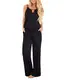 OUGES Damen Sommer Ärmellos Jumpsuit Overall Lang Hosenanzug Casual Playsuit Romper mit Taschen(Schwarz301,M)