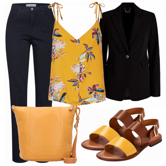 Jeans Outfit mit Schwarz Hose Große Größe/Jeans Bluse/Jeans-Blazer Brax "Only"