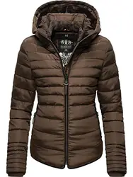 MARIKOO Damen warme Winter Steppjacke mit Kapuze Amber Dark Choco Gr. S