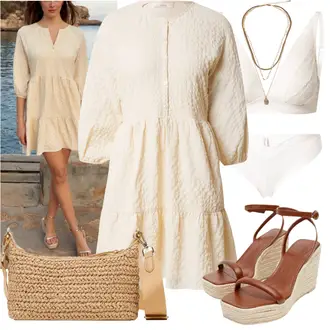 Patchwork Outfit mit Creme/Weiß/Beige Kleid Große Größe/Tunika/BlusenKleid/Kleid Für Konfirmation/Cord Kleid/BaumwollKleid/Französisches Kleid/Musselin Kleid/Standesamt Kleid/Gesmoktes Kleid/WinterKleid guido maria kretschmer women "Sommer Look für modische Frauen"