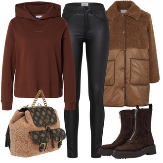 Outfit mit Braun/Beige Pelzmantel/Midi Mantel/Oversize Mantel/Puffer Mantel/Steppmantel/Teddy Mantel/Übergangsmantel/Vintage Mantel/Wintermantel/Parka große Größe Object "Trendiges Freizeitoutfit"
