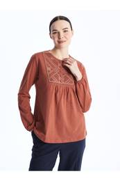 Crew Neck Printed Long Sleeve Women's Blouse