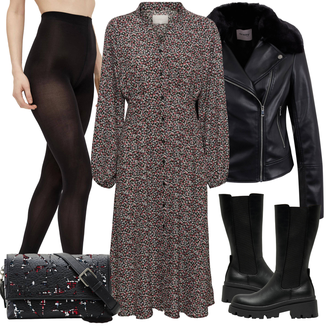 Outfity na zimu s Fialová/Hnědá/Šedá Šaty S Potiskem/Šaty s dlouhým rukávem/Košilové šaty/Zimní šaty s dlouhým rukávem/Šaty Niki/Šaty na Podzim/Tvidové šaty/Šaty S Kosticí/Dlouhé pletené šaty/Zavinovací Šaty/Halenkové Šaty Noisy may "Zimní outfity"
