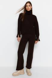 Brown Soft Textured Knitwear Bottom-Top Set