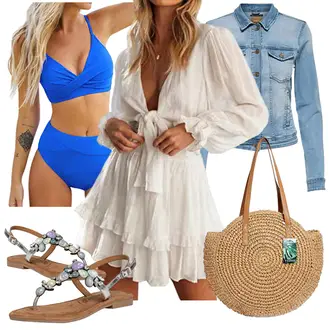 Langarm Outfit mit Blau/Braun/Weiß/Beige/Creme Transparentes Kleid/Sommerkleid/Blusenkleid/Strandkleid/Chiffon Kleid/Kleid Mit Rüschen/Musselin Kleid/Boho Kleid Sommer/Boho Kleid Elegant "Schöner Sommer Look"