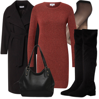 Outfit mit Rot/Orange/Braun/DunkelRot Kaschmir-Strickjacke/Poncho & Kimono Morgenmantel/Lange Strickjacken/Rundhals-Strickjacke/Langes Strickkleid/Langärmliges Kleid/Pulloverkleid/Winter Strickkleid/Langärmliges Winterkleid Only "Perfekt für den Winter"
