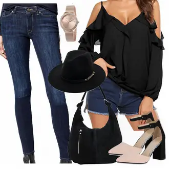 Eine Schulter Outfit mit Schwarz/Rosa/Braun SchlupfBluse/Bluse/Verspielte Bluse/LangarmBluse/VolantBluse/Offene Bluse/Crash­Bluse/Einfarbige Bluse/Bluse Oberteil Parabler "Smooth"