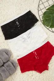 Black-White-Burgundy 3-Pack Lace Openwork/Hole Hipster Knitted Panties