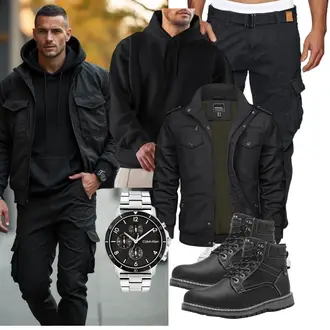 Outfit mit Schwarz Winter Stiefel/Wattierte Stiefel/Klassischer Stiefel/Schnürstiefelette/Stiefel Mit Reißverschluss/Winter Stiefelette/Gefütterte Stiefelette/Wasserfester Schuh/Wasserdichter Stiefel/Winter Sneaker/Herren Lederschuhe ANALEAF "Freizeit Outfit"