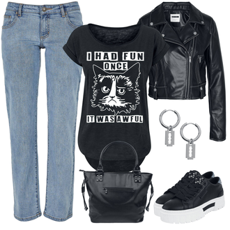 Outfit mit Grau/Silber/Dunkelgrau Ohrhänger/Schlüsselanhänger/Schlüsselring/Creole/Ohranhänger Etnox "I Had Fun Once Freizeitlook"
