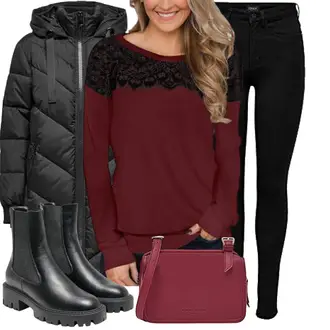 Outfit mit Schwarz/Grau/Dunkelgrau Sommerdaunenjacke/Winter Parka/Winterjacke/Steppjacke/Puffer Jacke/Daunenjacke/Langjacke JdY "Cooles Alltagsoutfit"