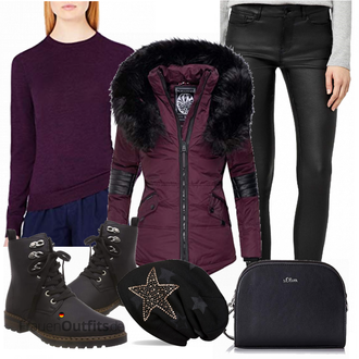 Militär Outfit mit Schwarz Hut Winter Mütze/Ohrenwärmer/Kopfbedeckung/Mütze styleBREAKER "Navahoo Damen"Look: Indoor, Uni, Feine, Unisex, Metal, Militär, Rap, Oversize, Bundeswehr, Schick, Hip Hop, Retro, 80er