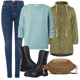 Outfit s Zelená Kabát Pláštěnka/Funkční Vest "Podzimní Outfit"