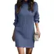 Generisch Strickkleid Damen Herbst Winter Langarm Elegant Pulloverkleid Baumwolle Knielang Winterkleid Sexy Langarm Wollkleid Oversize Pullikleid Casual Herbstkleid Pullover Kleid