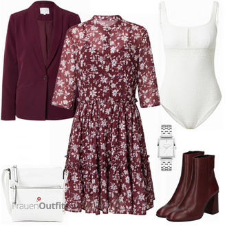 Outfit mit Schwarz Stiefel VERO MODA "Weinroter Businesslook"