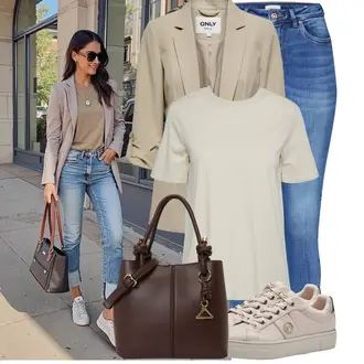 Winter Outfit mit Blau/Hellblau Lederjacke/Damen 7/8-Länge Jeans/Ankle Boot/Biker Jeans/Cropped Jeans/High Waist Jeans/Push up Jeans/Schlupfjeans/Cuir Chaussures/Thermojeans/男士皮夹克/Winterjacke Only "Stilvoller Look für die Freizeit"