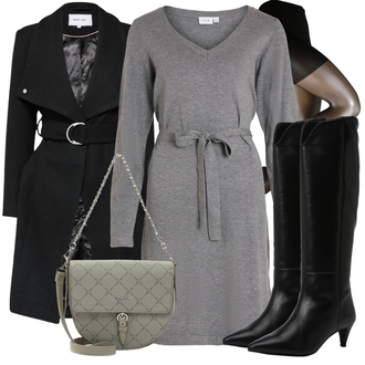 Cowgirl Outfit mit Schwarz/Weiß Klassischer Stiefel/Kniehoher Stiefel/Spitzer Stiefel/WeitschaftStiefel/Langer Stiefel/Leder Overknee Stiefel/ReitStiefel About You "Perfekt für den Winter"Look: Stil, Uni, Cowgirl, Western