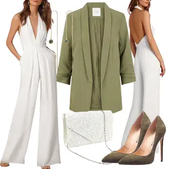 Elegante Outfits Satin mit Grau/Creme/Weiß/Silber Tasche Für Hochzeit SurePromise One Stop Solution for Sourcing "Schickes Outfit für Hochzeit mit Elegantem Jumpsuit"