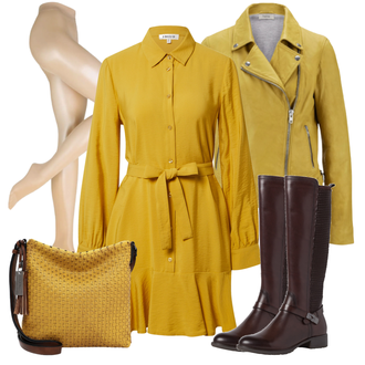 Outfit mit Gelb Lederjacke Heine "Cooles Winter Outfit"