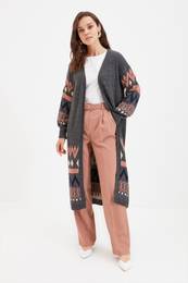 Anthracite Jacquard Long Knitwear Cardigan
