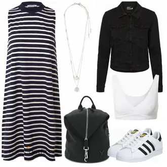 Stripes Outfit mit Dunkelblau/Blau Kleid Große Größe/Tunika/Jerseykleid/Ärmelloses Kleid/Sommerkleid/Langes Strickkleid/Etuikleid/Strandkleid/Nicki Kleid Edited "Streifen Alltagsoutfit"