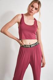 Rose Dry Ribbon Accessory Detailed Knitted Pyjamas Set