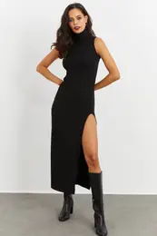 Kul in seksi enska rna midi obleka za turtleneck Yi2476