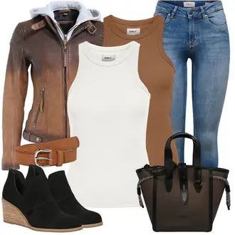 Outfit mit Dunkelbraun/Braun Mantel/Bikerjacke/KunstLederjacke/Jacke mit Seitlichem Reißverschluss/Leder Bomberjacke/Lederjacke/Motorradjacke/Vintage Lederjacke gipsy by mauritius "Perfekt für den Frühling"