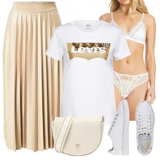 Outfit mit Dunkelgrün/Beige/Grün/Khaki/Hellgrün/Weiß Sneaker Low/Canvas-Sneaker/Leder Sneaker/Plateau-Sneaker/Schmaler Sneaker/Sneaker Mit Lochmuster/Sneaker Mit Seitlichem Reißverschluss/Sommer Sneaker/Vintage Sneaker Guess "Schöner Sommer Look"