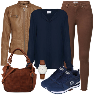 Outfit mit Rot Schlaghose Jeans/Lederjacke Only "Schickes Herbst Outfit"
