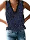 Aleumdr Damen Top Ärmellose Chiffon Sommer Blusentop Druckmuster Tank Top Spitzen V-Ausschnitt Weste Top Casual Shirt Tops Bluse Oberteile Blau M