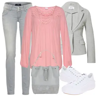 Outfit s Růžová Dlouhá tunika/Halenka s Výšivkou Anglaise/Blůza s knoflíčkem/Středověká tunika/Římská tunika/Dlouhá Halenka/Halenka s Mašlí/Mušelínová Halenka Lascana "Vzhledy pro volný čas"