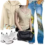 Gelbe Wide Leg Jeans Outfits image