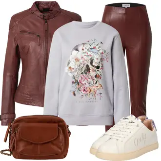 Outfit mit Rot/DunkelRot/Bordeaux/Braun Hose Große Größe/Lederimitathose/Lederlegging/Leggings Lederoptik/Lederhose/Leggings Große Größe Edited "Fruhlings Outfits"