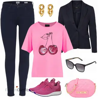 Outfit mit DunkelBlau/HellBlau/Blau Lederjacke/Blazerjacke/Blusenblazer/Boyfriend Blazer/Lässiger Blazer/Baumwoll ­Blazer/Eleganter Blazer/Strick­blazer/Kurzblazer/Sweatblazer/Lederjacke für Männer/Lederjacke VERO MODA "Cooler Freizeitlook"