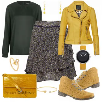 Outfit mit Gelb Mantel/Bikerjacke/Lederjacke/Motorradjacke/KunstLederjacke/Vintage Lederjacke/Jacke mit Seitlichem Reißverschluss Maze "ARTLOVE PARIS"