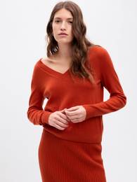 Knitted sweater with V-neck - Women