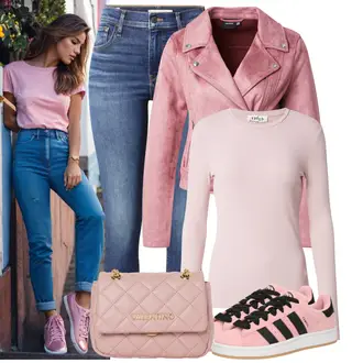 Outfit mit Rosa Bikerjacke/KunstLederjacke/Jacke mit Seitlichem Reißverschluss/Lederjacke/Motorradjacke VERO MODA "Stilvoller Look für den Frühling"