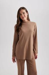 Half Turtleneck Softshell Long Sleeve T-Shirt Tunic with Soft Fur Inside