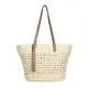 Ayakizi Stroh Strand Schultertasche Tasche, Damen Sommer Handtasche Weben Eimer Korbtasche Basttasche Casual für Outdoor Reise Schule Arbeit Einkaufen (Beige)