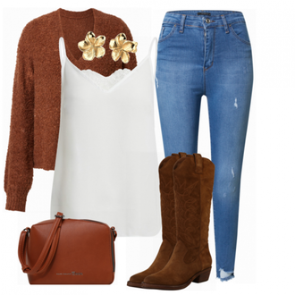 Outfit met bruin Laars ASH "Elegante herfstoutfit"