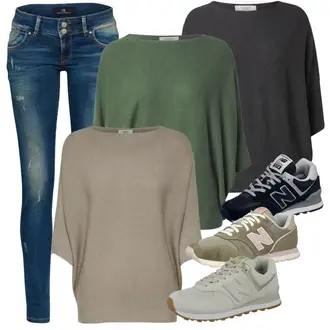 Outfit mit Schwarz/Grau/Dunkelgrau Strick Große/Klassische Tunika/Bluse Lederjacke/Oversize Bluse/Tuniken-Shirt/Shirt & Top Große Größe/Tunika/Pullover Mit Fledermausärmel/Kaschmir Pullover JdY "Leichte Frühlings Outfits"