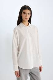 Christmas Themed Oversize Wide Pattern Poplin Long Sleeve Shirt