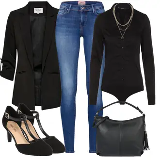 Hochzeitsgast Outfits mit Schwarz Große Größe Mantel/Blazerjacke/Blusenblazer/Boyfriend Blazer/Cargoblazer/Lässiger Blazer/Lederjacke/Longblazer/Oversize Blazer/Kurzblazer/Lederjacke für Männer/Smoking Blazer/Tunika Only, Schwarz Businesshemd/Casual Hemd/Business Hemd/Hemdbluse/Bluse Große Größe/Bluse und Tunika VERO MODA "Stylischer Bürolook"